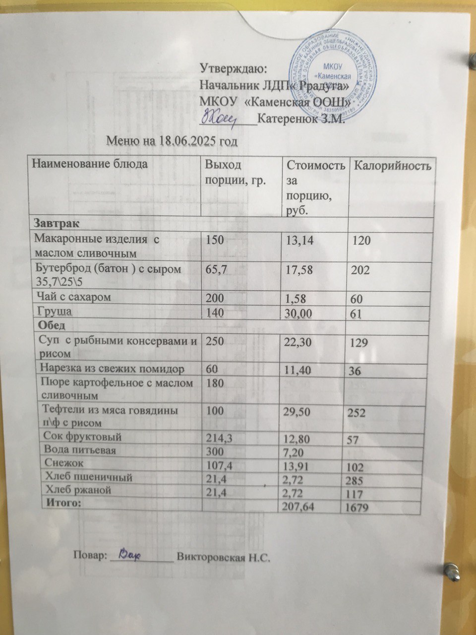 Организованное питание 18.06.2025.